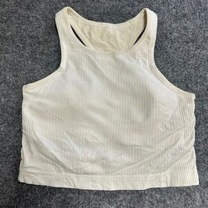Unknown Tank Top Womens Size S White Ribbed Racerback Cropped Athletic Stained